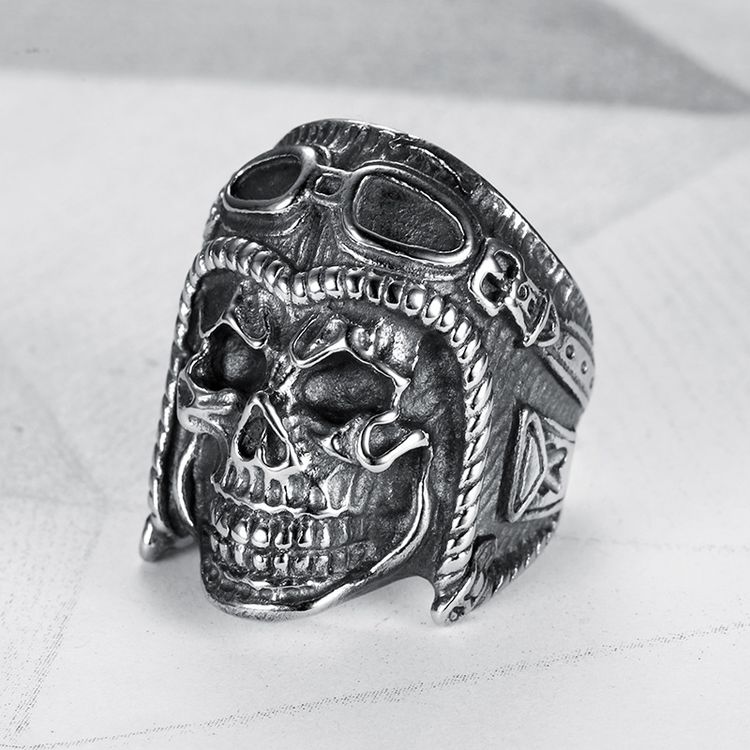 Vintage Pilot Skull Ring Titanium Steel Men's Ring | Wholesale Jewelry Only 3