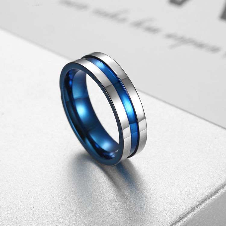 Titanium Men's Treasure Blue Stainless Steel Ring Wholesale