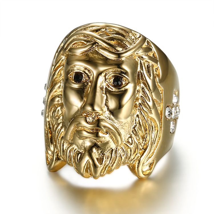 Vintage Jesus Zircon Men's Stainless Steel Ring Wholesale