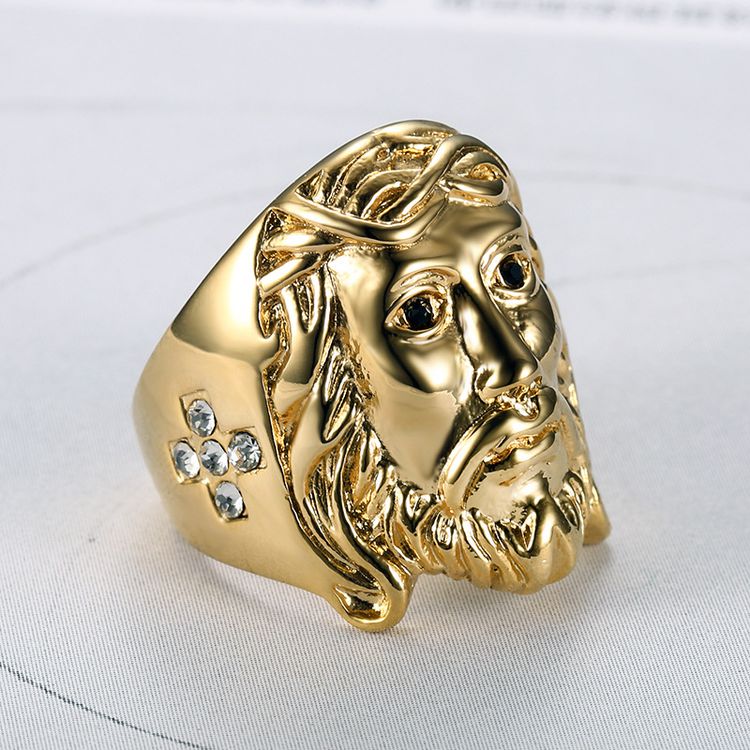 Vintage Jesus Zircon Men's Stainless Steel Ring Wholesale