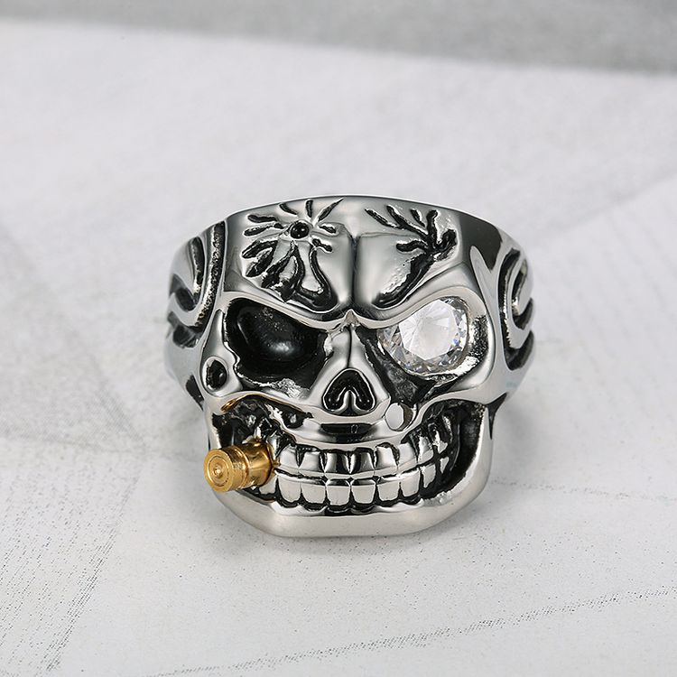 Vintage Pipe Skull Engraved Men's Titanium Ring
