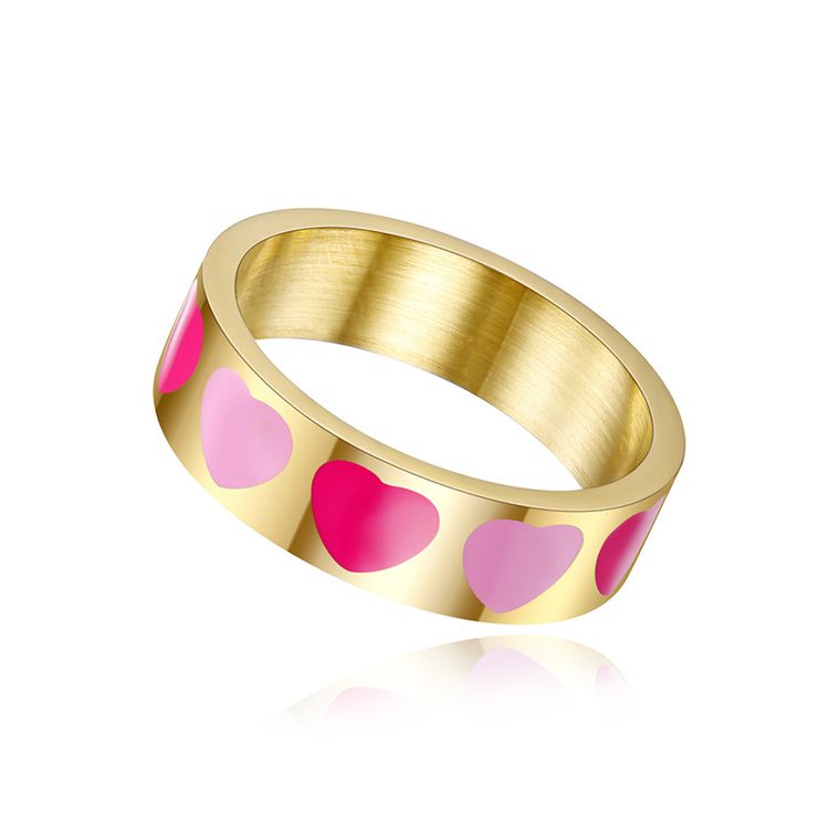 Fashion love heart drops female stainless steel ring