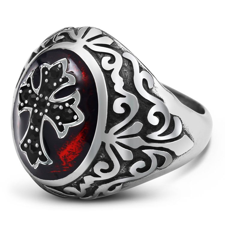 Stainless Steel Drip Red Cross Men's Titanium Rings