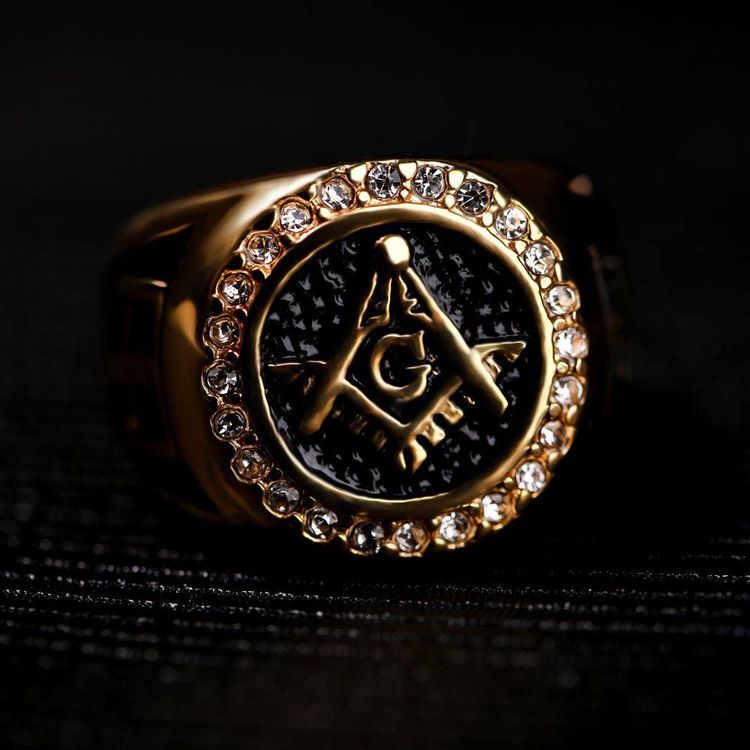 Vintage Titanium Stainless Steel Gold Rhinestone Cross Men's Ring