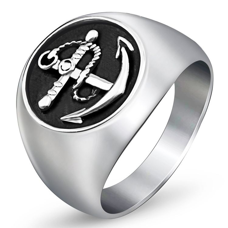 Vintage Punk Stainless Steel Anchor Casting Ring Titanium Men's Ring