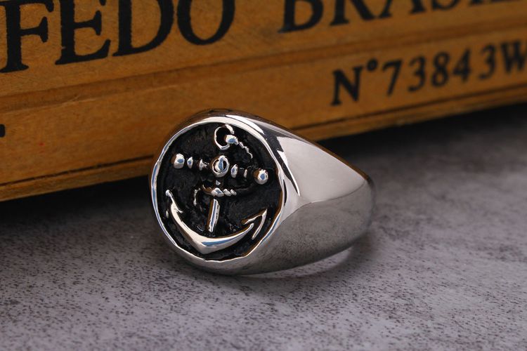 Vintage Punk Stainless Steel Anchor Casting Ring Titanium Men's Ring