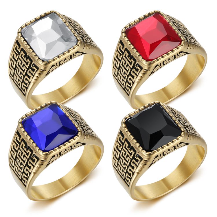 New Hip Hop Men's Square Gemstone Titanium Ring Birthday Gift