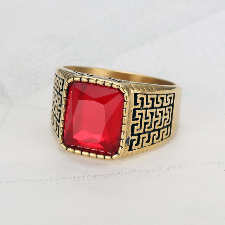 New Hip Hop Men's Square Gemstone Titanium Ring Birthday Gift