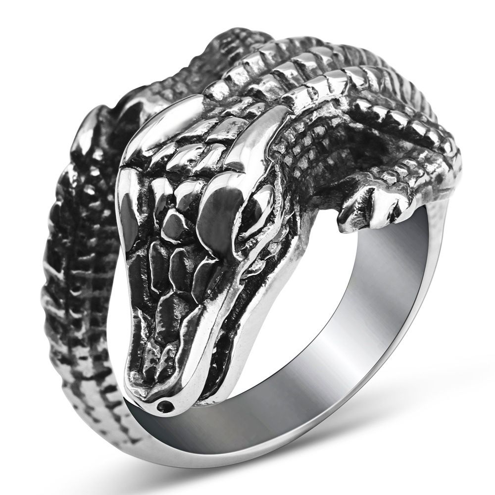 Titanium Cast Crocodile Men's Stainless Steel Ring | Wholesale Jewelry Only 0