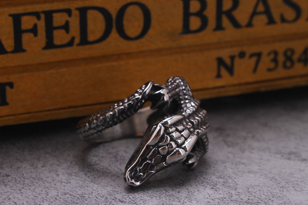 Titanium Cast Crocodile Men's Stainless Steel Ring | Wholesale Jewelry Only 3