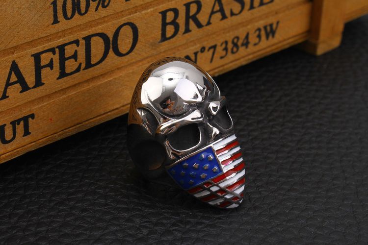 Cast Vintage American Flag Skull Titanium Men's Ring | Wholesale Jewelry Only 3