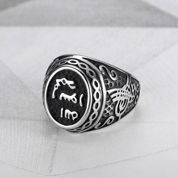 Hip Hop Vintage Text Men's Stainless Steel Ring Wholesale