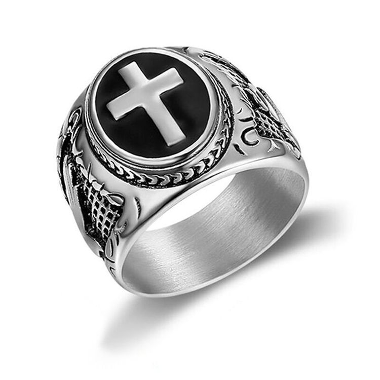 Punk Vintage Hand of God Cross Titanium Men's Ring