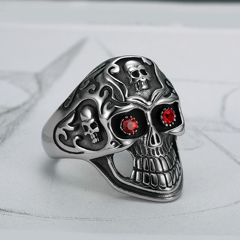 Vintage Red Eye Rhinestone Ghost Skull Rings Titanium Steel Men's Ring | Wholesale Jewelry Only 2