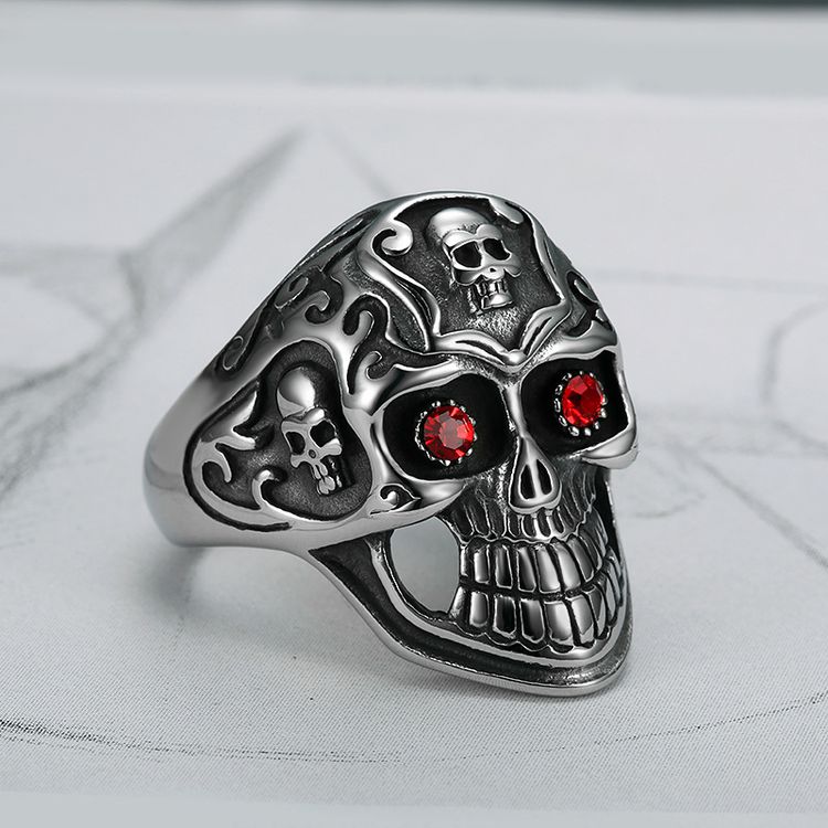 Vintage Red Eye Rhinestone Ghost Skull Rings Titanium Steel Men's Ring | Wholesale Jewelry Only 2