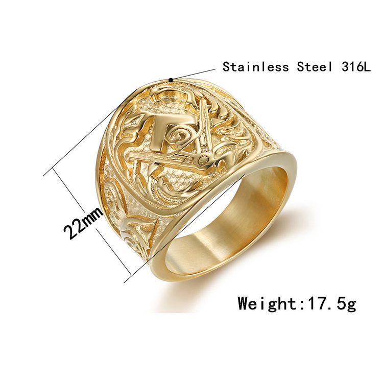 Wholesale Gold Vintage Stainless Steel 316L Engraved Men's Ring