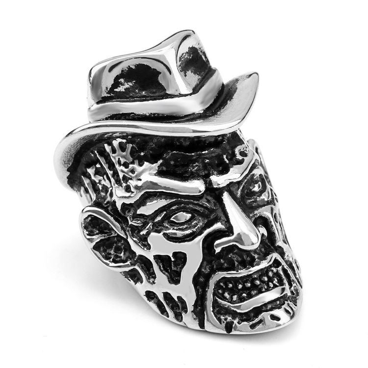 Cowboy Style Bowler Hat Vintage Old Man Stainless Steel Men's Ring