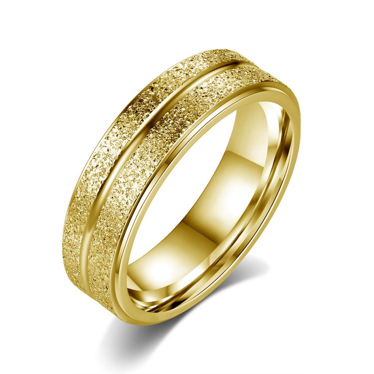 Unisex Stainless Steel Ring Gold Double Row Frosted