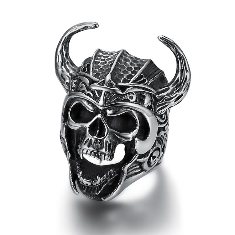 Punk Vintage Bull Warrior Skull Ring Stainless Steel Wholesale