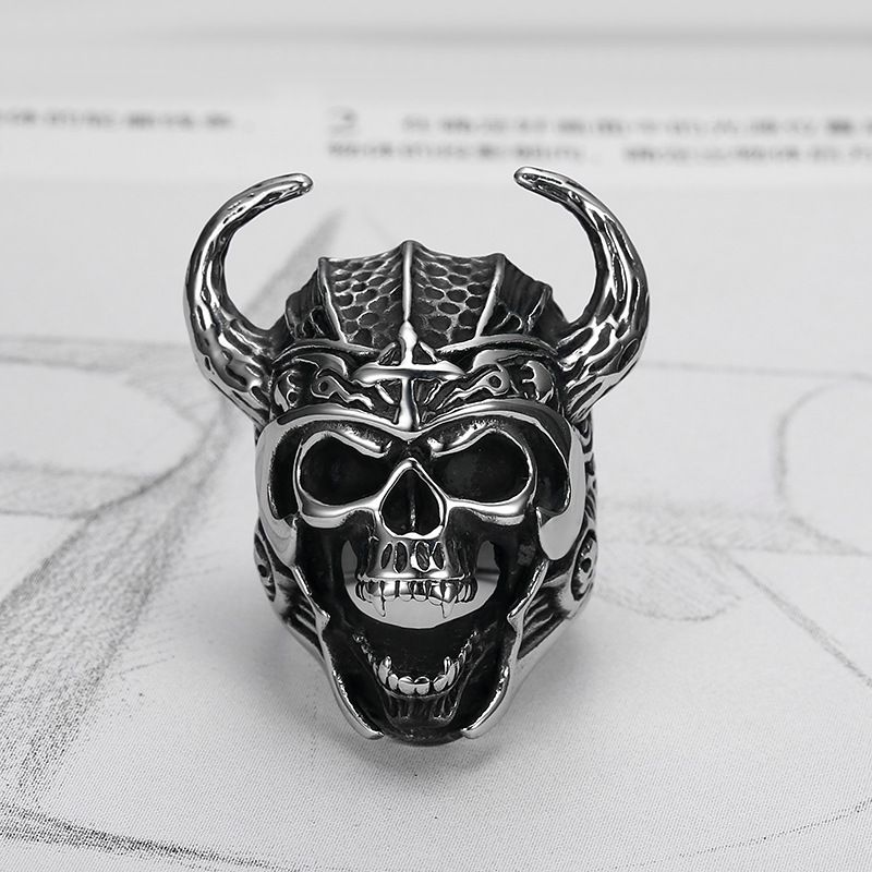 Punk Vintage Bull Warrior Skull Ring Stainless Steel Wholesale | Wholesale Jewelry Only 1