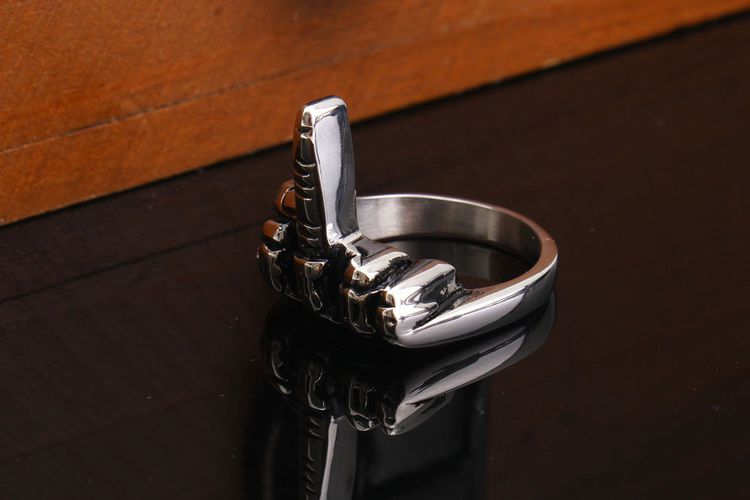 Wholesale Retro Rock Stainless Steel Ring FUCK Erect Middle Finger