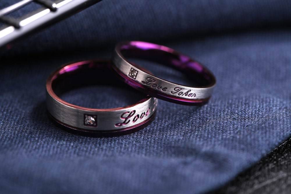 New Europe and the US fashion stainless steel purple couple's rings | Wholesale Jewelry Only 1