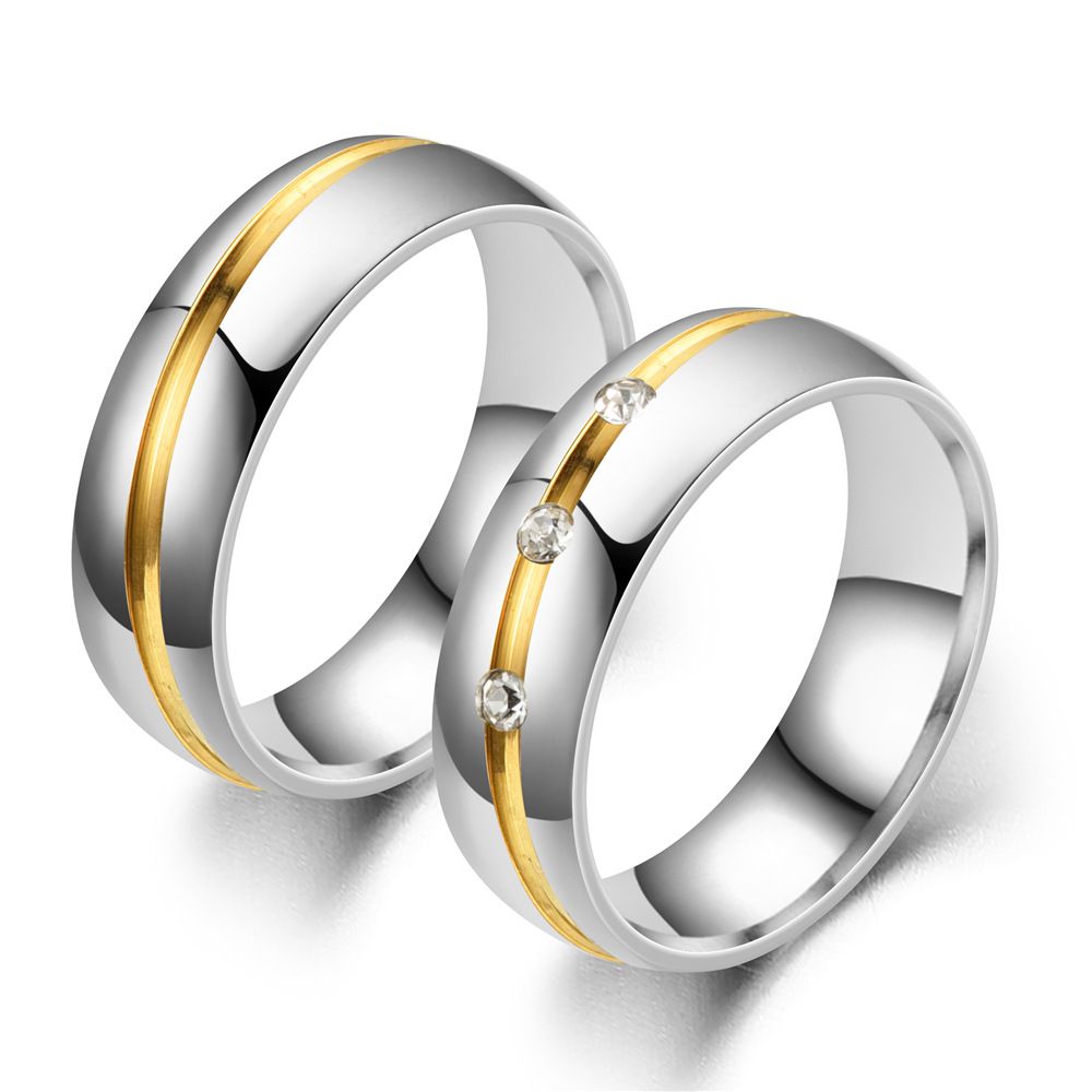 Fashion stainless steel personalized zirconia couple rings exquisite three diamond tail ring wholesale | Wholesale Jewelry Only 0