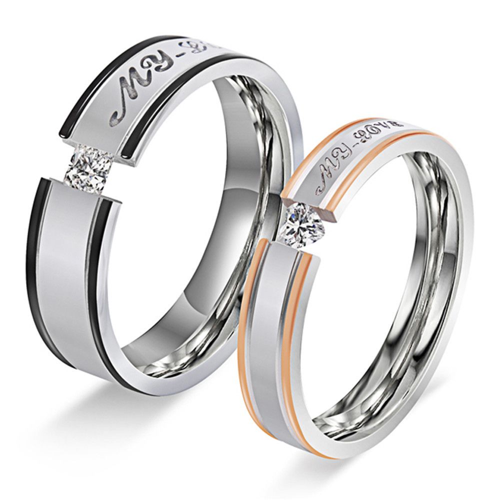 Europe and the United States fashion personalized Cubic zircon titanium steel couple ring wholesale | Wholesale Jewelry Only 0
