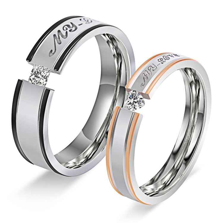 Europe and the United States fashion personalized Cubic zircon titanium steel couple ring wholesale