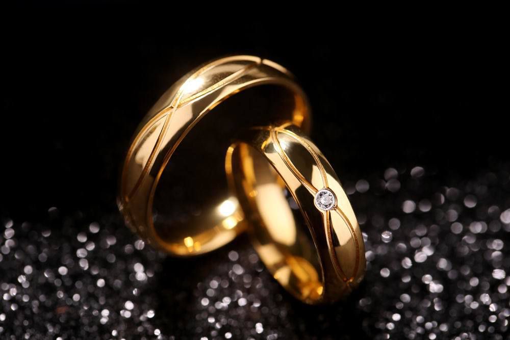 Korean version of the fashion trend couple ring 18K gold with zirconia creative stainless steel couple ring  | Wholesale Jewelry Only 1