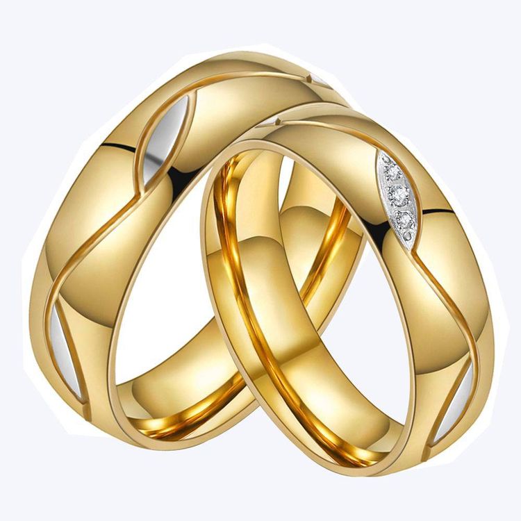 Fashion classic romantic unique 18K gold titanium steel with diamonds couple ring wholesale