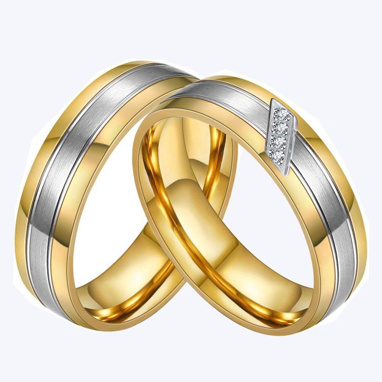 Aesthetic couple ring wholesale 18K gold micro-set zirconia fashion stainless steel ring