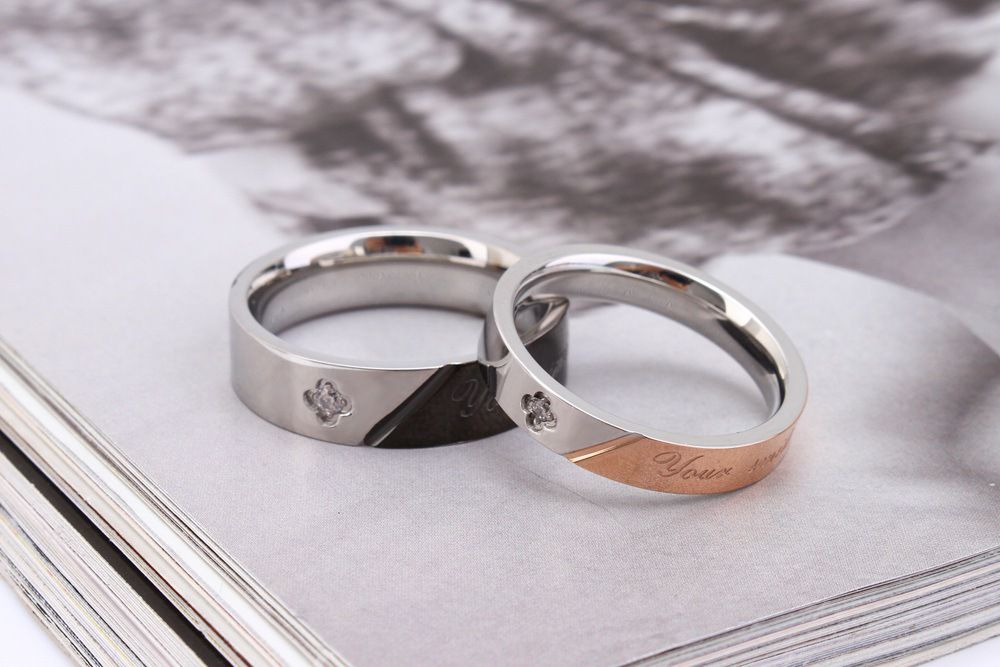 Titanium Stainless Steel Couple Rings Stylish Diamond Encrusted Alphabet Ring Wholesale | Wholesale Jewelry Only 1