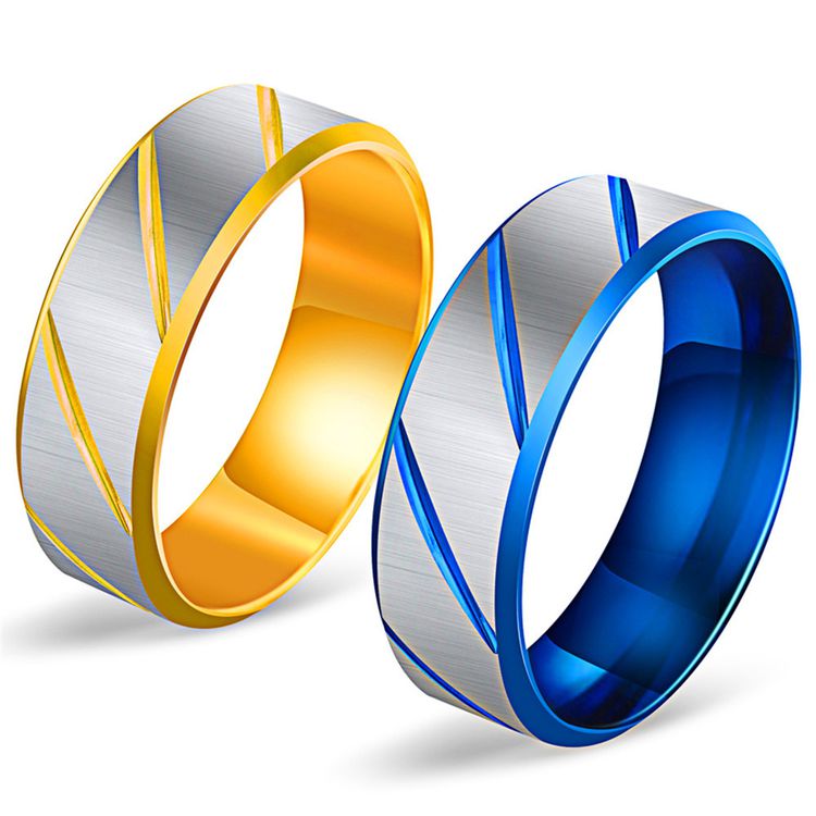 Brushed Fashion Hipster Bully Blue Titanium Steel Ring for Men and Women