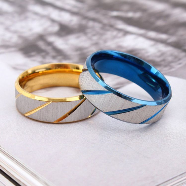 Brushed Fashion Hipster Bully Blue Titanium Steel Ring for Men and Women