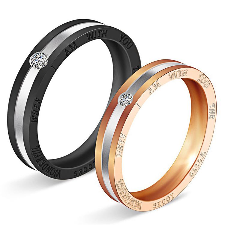 Hundred fashion diamonds black gold titanium steel men's and women's rings