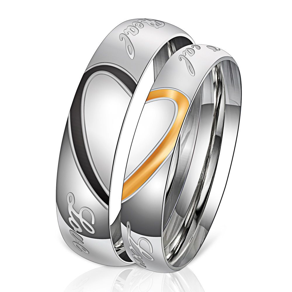 Titanium Stainless Steel Black Gold Wholesale Love Heart Couple Rings Fashion Creative | Wholesale Jewelry Only 0