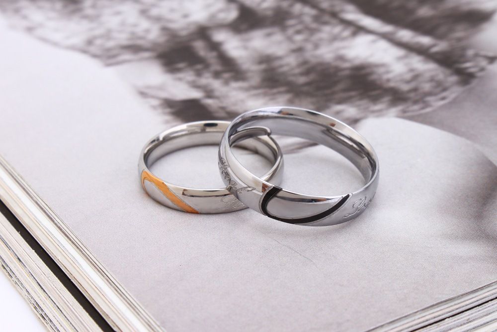 Titanium Stainless Steel Black Gold Wholesale Love Heart Couple Rings Fashion Creative | Wholesale Jewelry Only 1