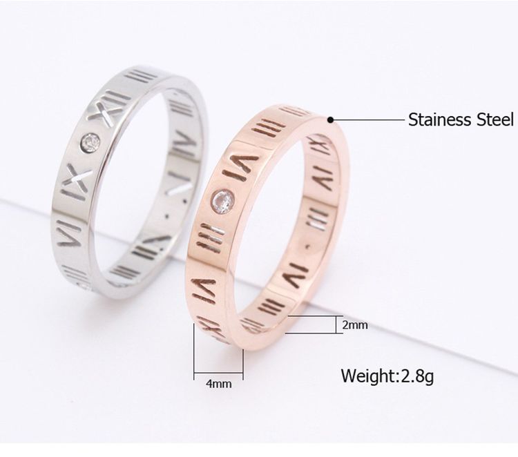 Fashion 18K Rose Gold Roman Numerals Lucky Ring Titanium Couple Rings
