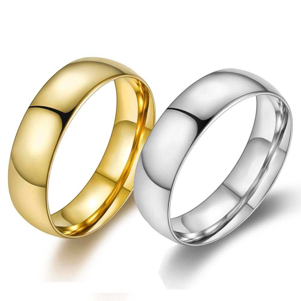 Gold glossy simple Men's and women's personalized titanium steel couple's ring | Wholesale Jewelry Only 0