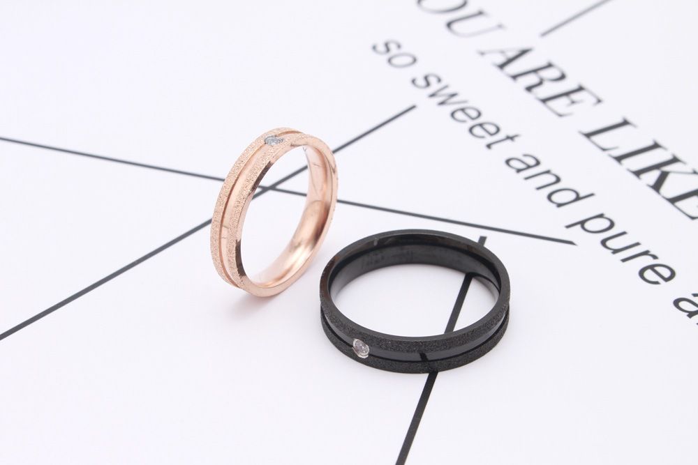 Japan and South Korea trendsetter couple ring frosted with diamonds titanium steel ring | Wholesale Jewelry Only 1