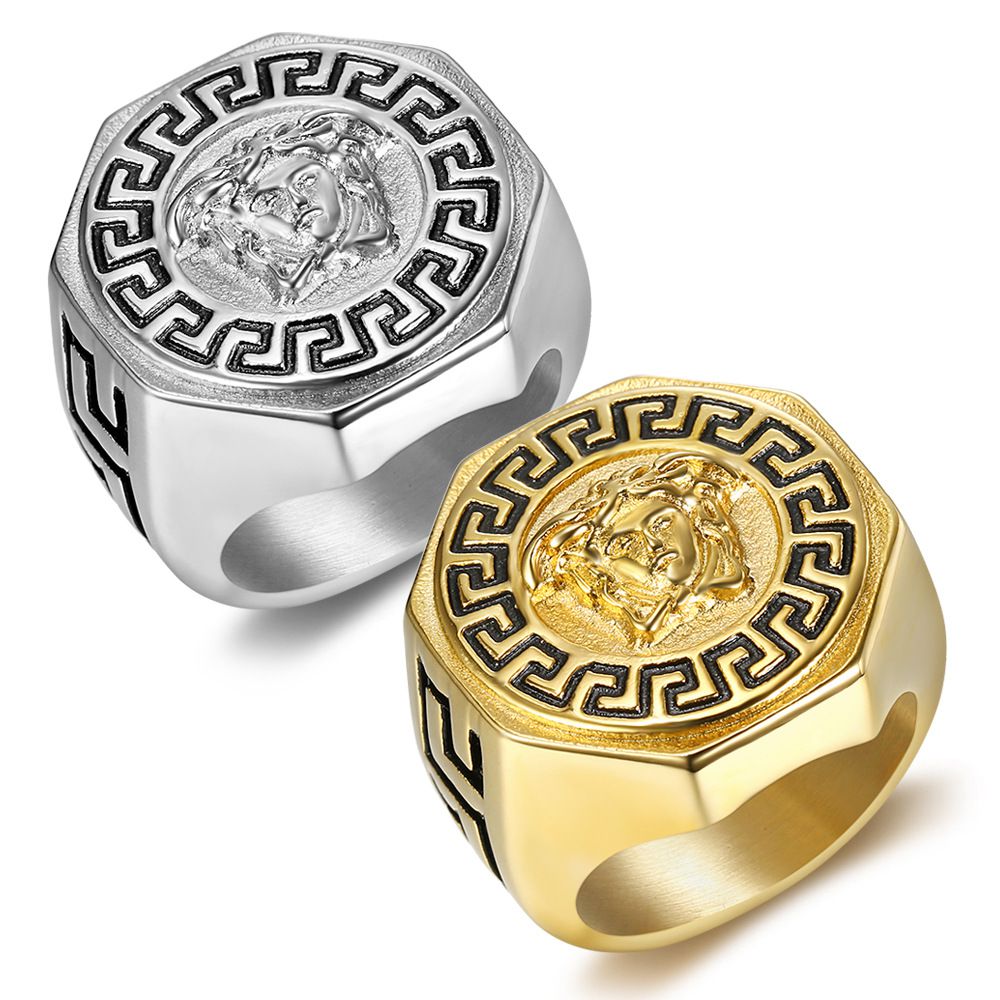 Ancient Greek Mythology Hip Hop Punk Vintage Avatar Titanium Men's Ring | Wholesale Jewelry Only 0