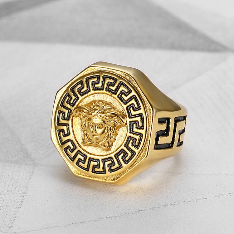 Ancient Greek Mythology Hip Hop Punk Vintage Avatar Titanium Men's Ring