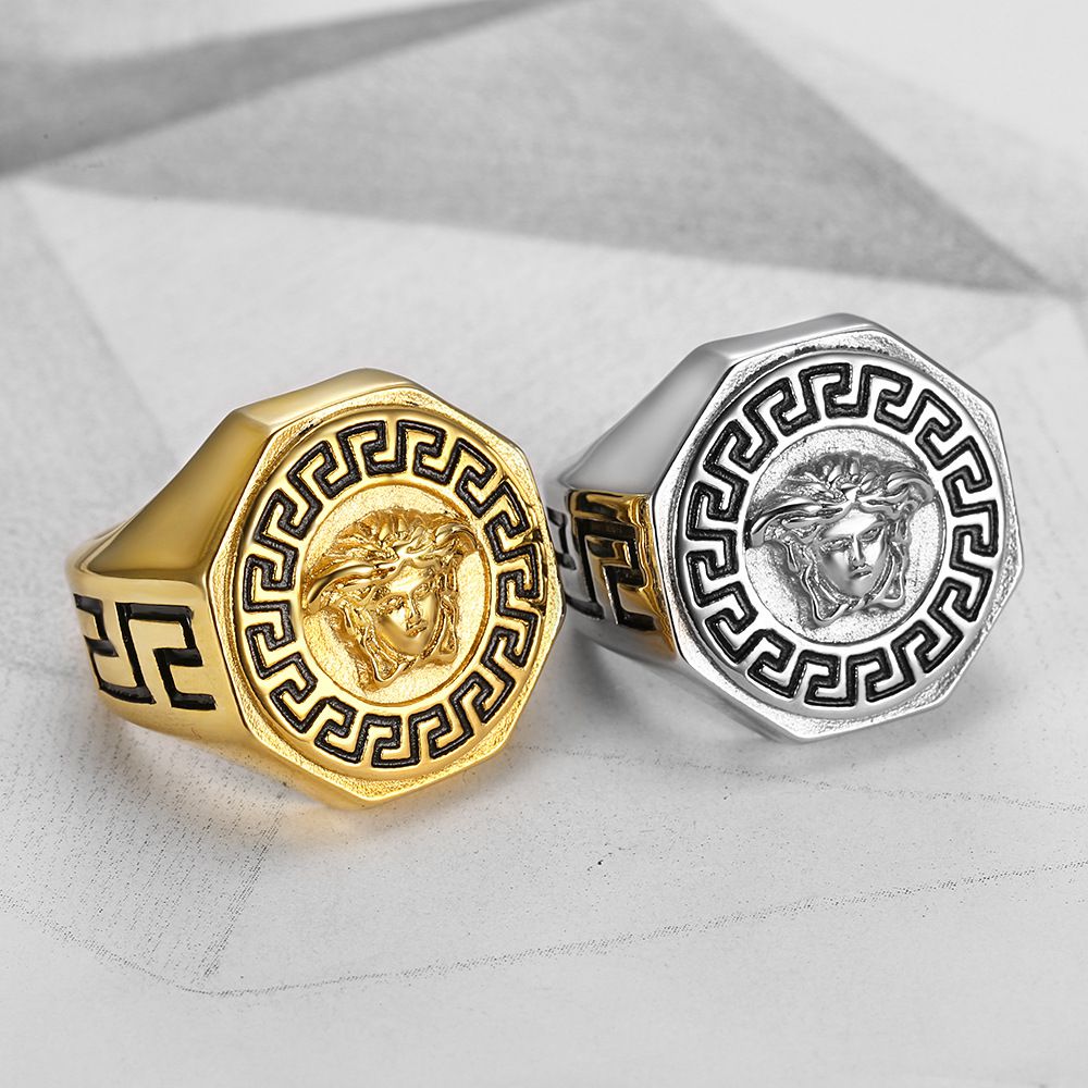 Ancient Greek Mythology Hip Hop Punk Vintage Avatar Titanium Men's Ring | Wholesale Jewelry Only 4