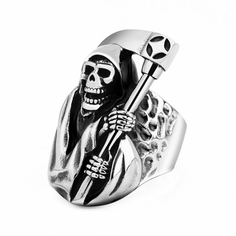 Wholesale Punk Retro Sickle Skull Men's Titanium Ring