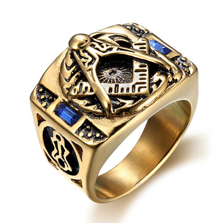 Vintage Stainless Steel Ring with Blue Gemstone and Gold Titanium Ring Wholesale
