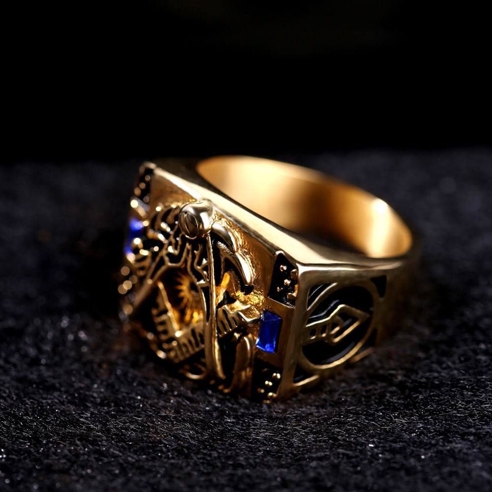 Vintage Stainless Steel Ring with Blue Gemstone and Gold Titanium Ring Wholesale | Wholesale Jewelry Only 2