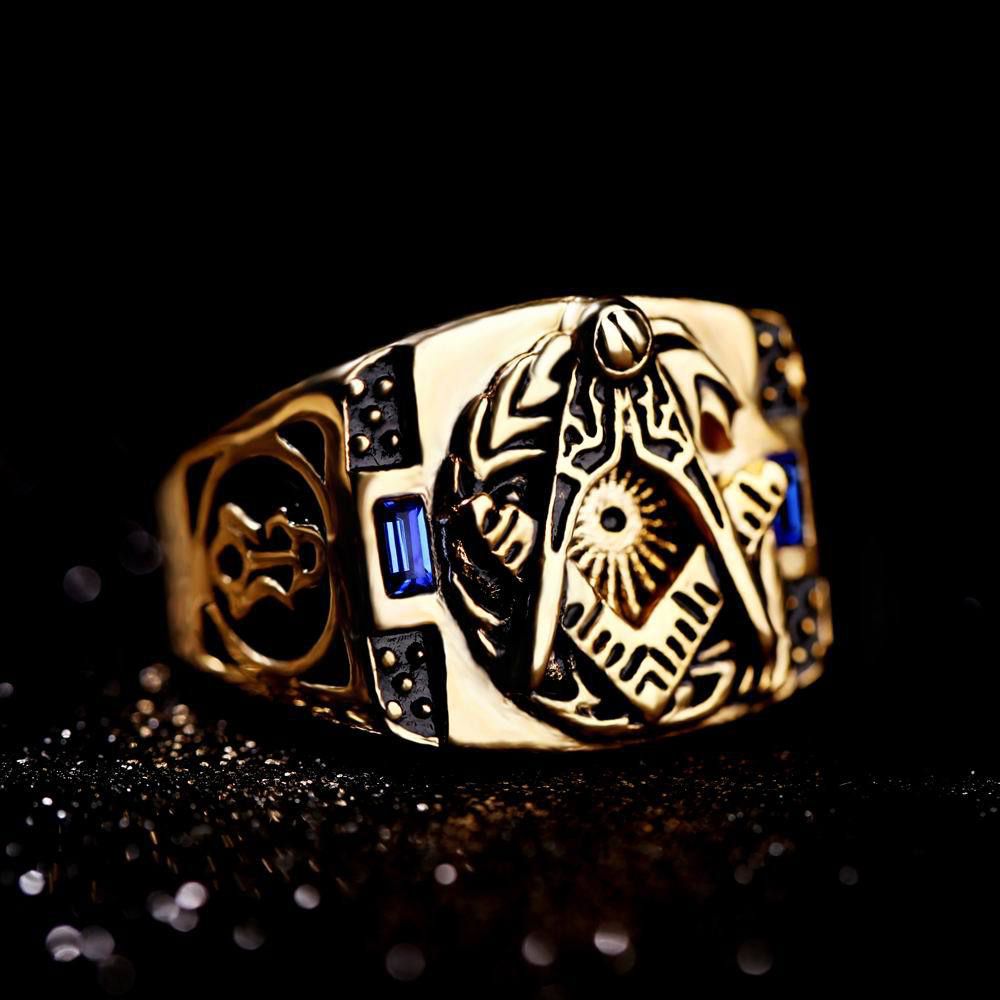Vintage Stainless Steel Ring with Blue Gemstone and Gold Titanium Ring Wholesale | Wholesale Jewelry Only 1