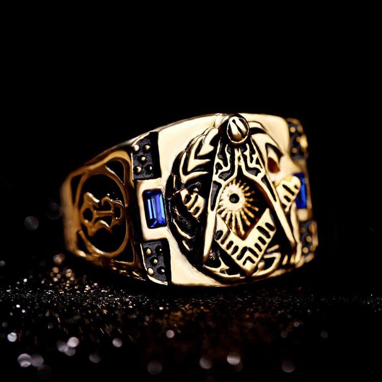 Vintage Stainless Steel Ring with Blue Gemstone and Gold Titanium Ring Wholesale