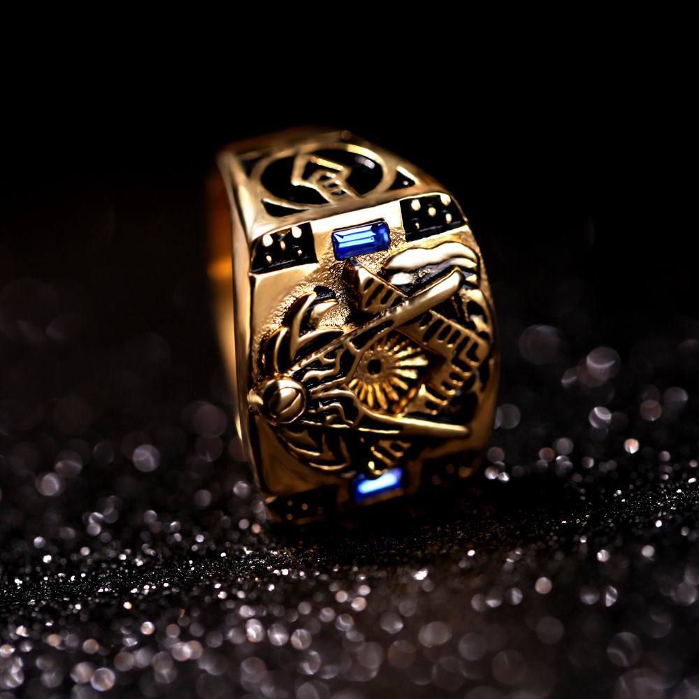 Vintage Stainless Steel Ring with Blue Gemstone and Gold Titanium Ring Wholesale | Wholesale Jewelry Only 4
